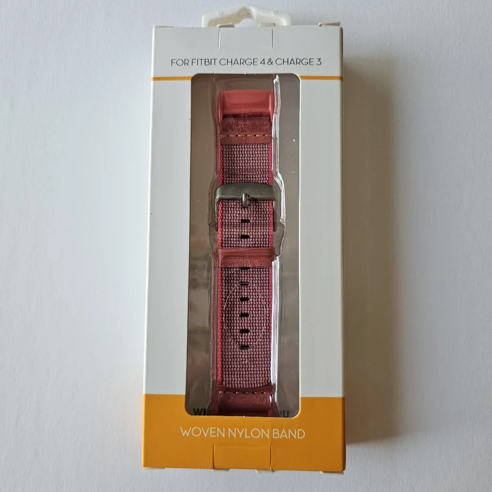 2-Piece Woven Nylon Watch Band for Fitbit Charge 4 & Charge 3 - PINK